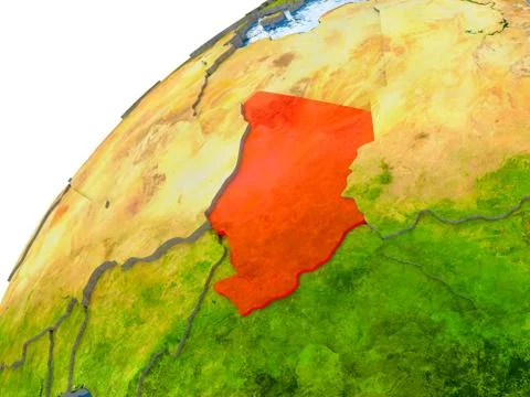 Map of Chad in red on globe Stock Photos