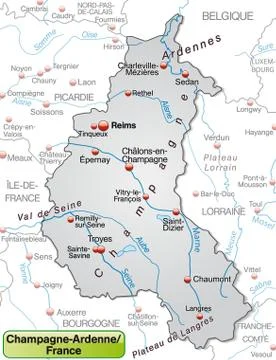 Map of champagne-ardenne as an overview map in gray Stock Illustration