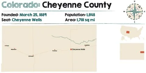 Map of Cheyenne County in Colorado Stock Illustration
