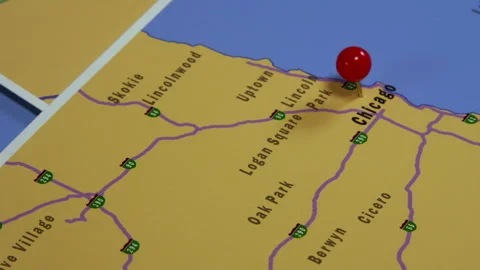 Map Of Chicago and a red pin in it Stock Footage 243411777