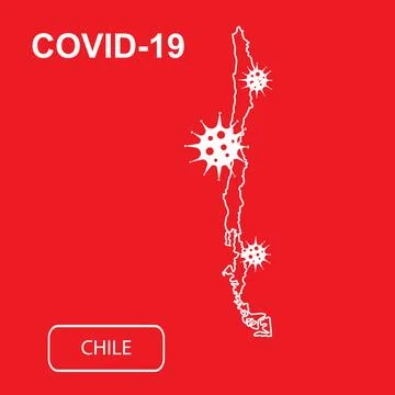 Map of Chile labeled COVID-19. White outline map on a red background. Stock Illustration