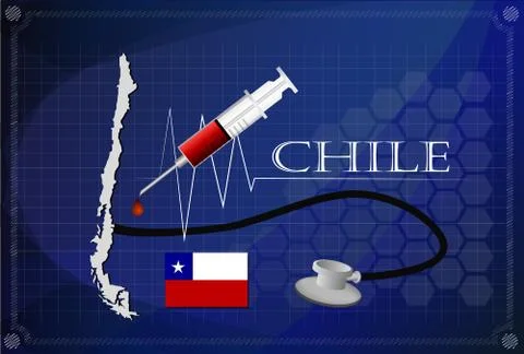 Map of Chile with Stethoscope and syringe. Illustrazione stock
