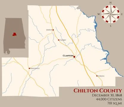 Map of Chilton County in Alabama Stock Illustration