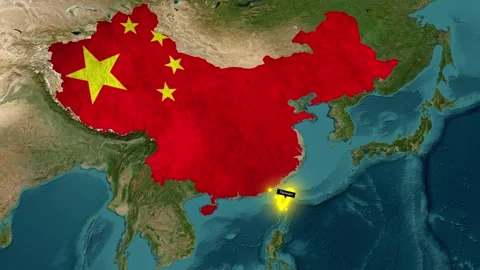 Map of China and Taiwan with Flag Textures and Glowing Borders, 4K Geopolit.. Stock Footage 333620748
