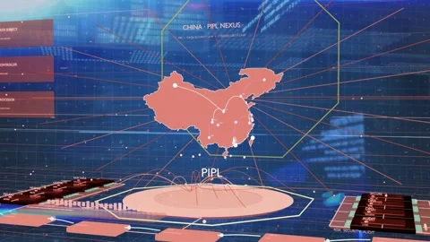 Map of China appearing in frame, nodes pulsing, arcs connecting platform, Stock Footage 337904998