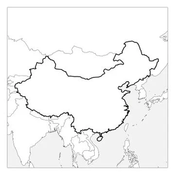 Map of China black thick outline highlighted with neighbor countries Stock Illustration