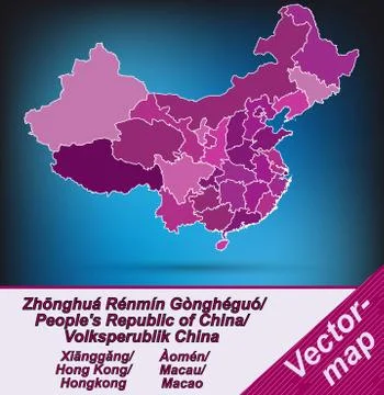 Map of china with borders in violet Stock Illustration