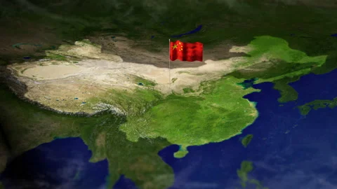 Map of China with Chinese flag Stock Footage 231392446