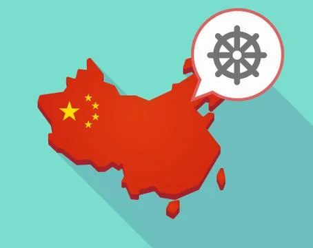 Map of China with a dharma chakra sign Stock Illustration