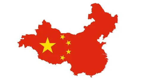 Map of China with the flag inside. Stock Illustration