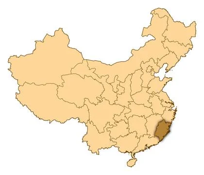 Map of China, Fujian highlighted Map of China where Fujian is highlighted.... Stock Photos