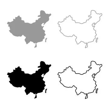 Map of China icon set grey black color Stock Illustration