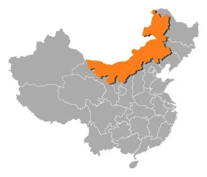 Map of China, Inner Mongolia highlighted Political map of China with the s... Stock Photos