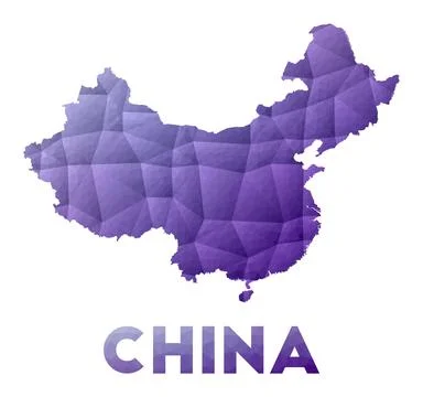 Map of China. Low poly illustration of the country. Purple geometric design.. Stock Illustration