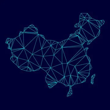 Map of China low poly triangulation triangulated polygonal electric cyan bl.. Stock Illustration