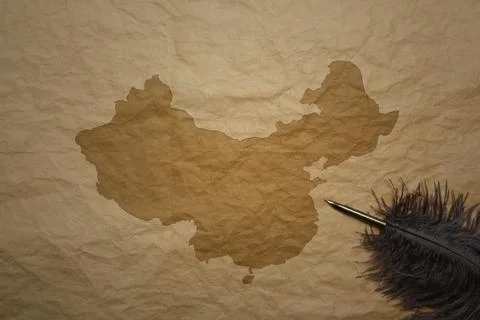 Map of china on a old paper background with old pen Stock Photos