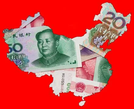 A map of China using the Chinese RMB Stock Photos