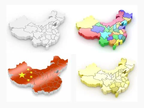 Map of china on white isolated background. 3d 库存插图