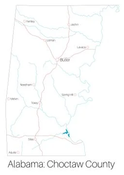 Map of Choctaw county in Alabama Stock Illustration