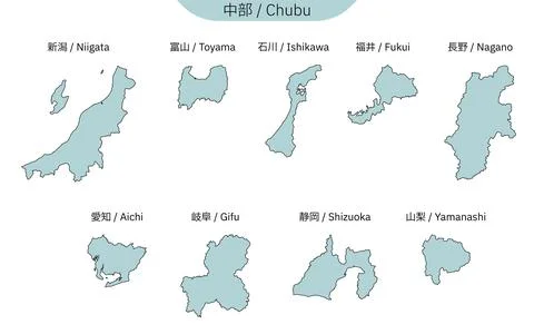 Map of Chubu region (line drawing) Stock Illustration