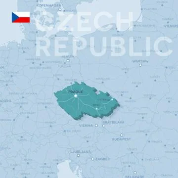 Map of cities and roads in Czech Republic. Stock Illustration