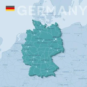Map of cities and roads in Germany. Stock Illustration