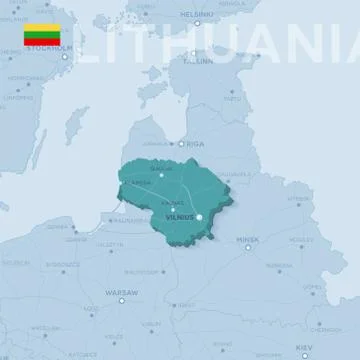 Map of cities and roads in Lithuania. Stock Illustration