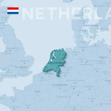 Map of cities and roads in Netherlands. Stock Illustration