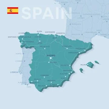 Map of cities and roads in Spain. Stock Illustration