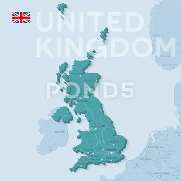 Map of cities and roads in United Kingdom. Stock Illustration
