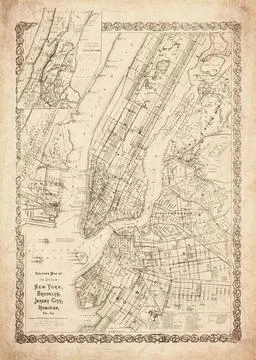 Map Of The Cities Of New York Brooklyn Jersey City Hoboken Etc Etc 1856 Map Stock Illustration