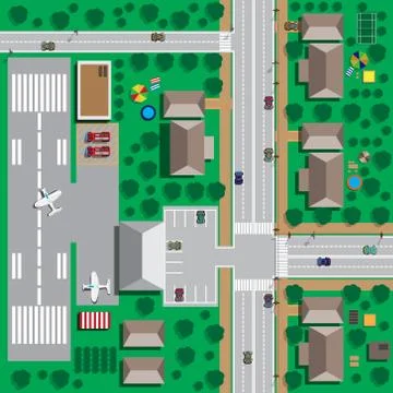 Map of the city with the airport. Stock Illustration