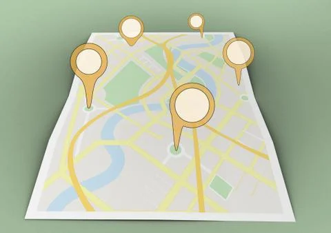 Map of City with marker location pointers Foto stock