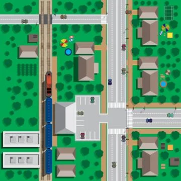 Map of the city to the train station and the train. Stock Illustration