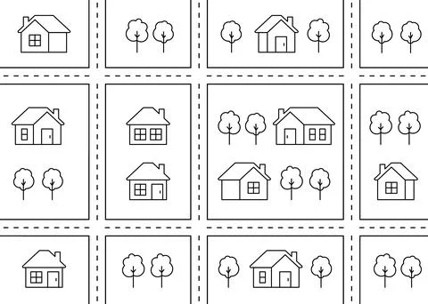 Map of city, village, childish pattern with street, house and road. Neighbo.. イラスト素材