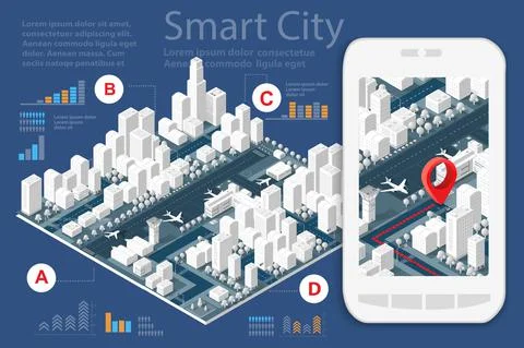 Map of city on white design Stock Illustration