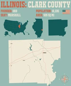 Map of Clark County in Illinois Stock Illustration