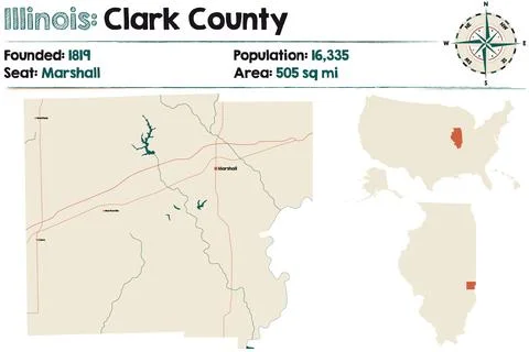 Map of Clark County in Illinois Stock Illustration