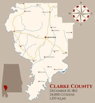 Map of Clarke County in Alabama Stock Illustration