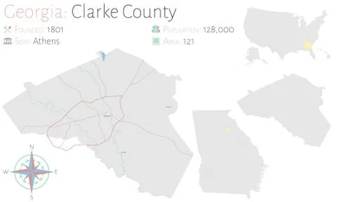 Map of Clarke County in Georgia Illustrazione stock