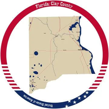 Map of Clay County in Florida, USA arranged in a circle. Stock Illustration