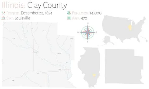Map of Clay County in Illinois Stock Illustration