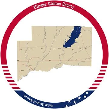 Map of Clinton County in Illinois, USA arranged in a circle. Stock Illustration