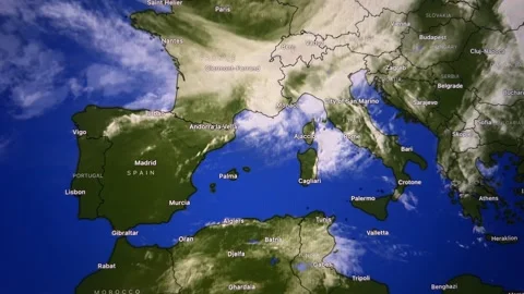 Map Cloud Movement On The Map Of Europe Stock Footage 293137449