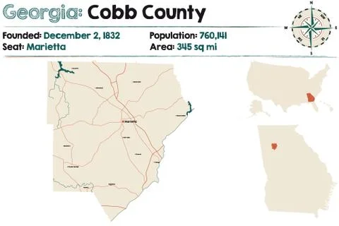 Map of Cobb County in Georgia Stock Illustration