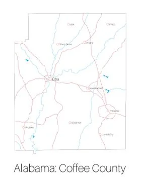 Map of Coffee county in Alabama Stock Illustration