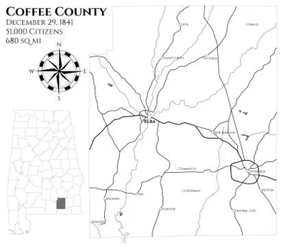 Map of Coffee County in Alabama Stock Illustration