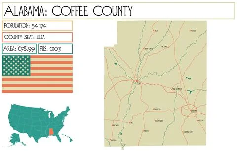 Map of Coffee county in Alabama, USA. Stock Illustration