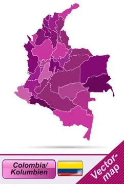 Map of colombia with borders in violet Stock Illustration