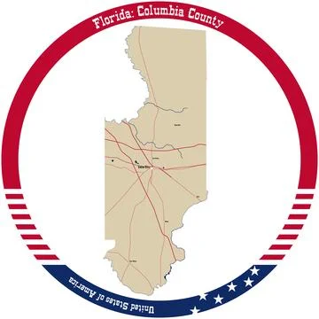 Map of Columbia County in Florida, USA arranged in a circle. Stock Illustration